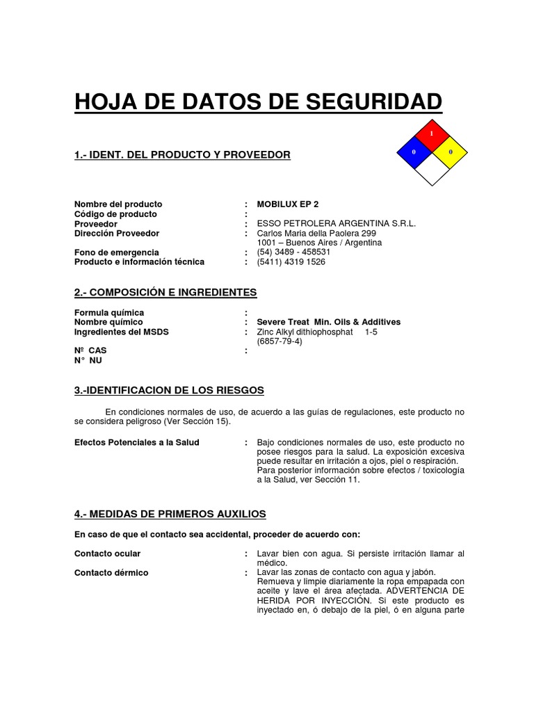 Hoja de Seguridad Mobilux Ep 2 PDF Toxicología Agua