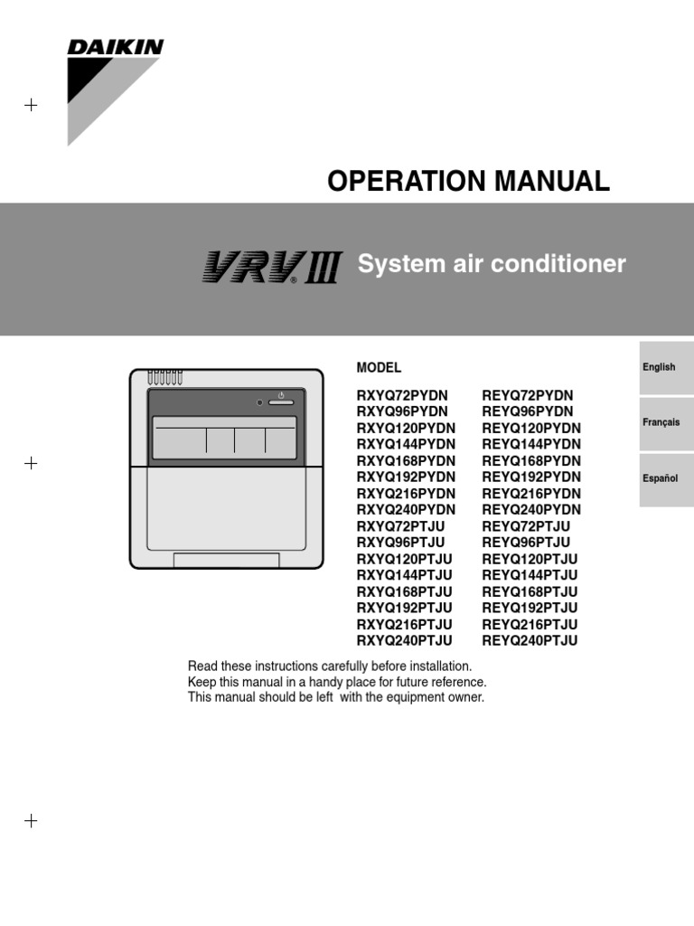 Operation Manual VRV III All Daikin Air Conditioning Power Supply