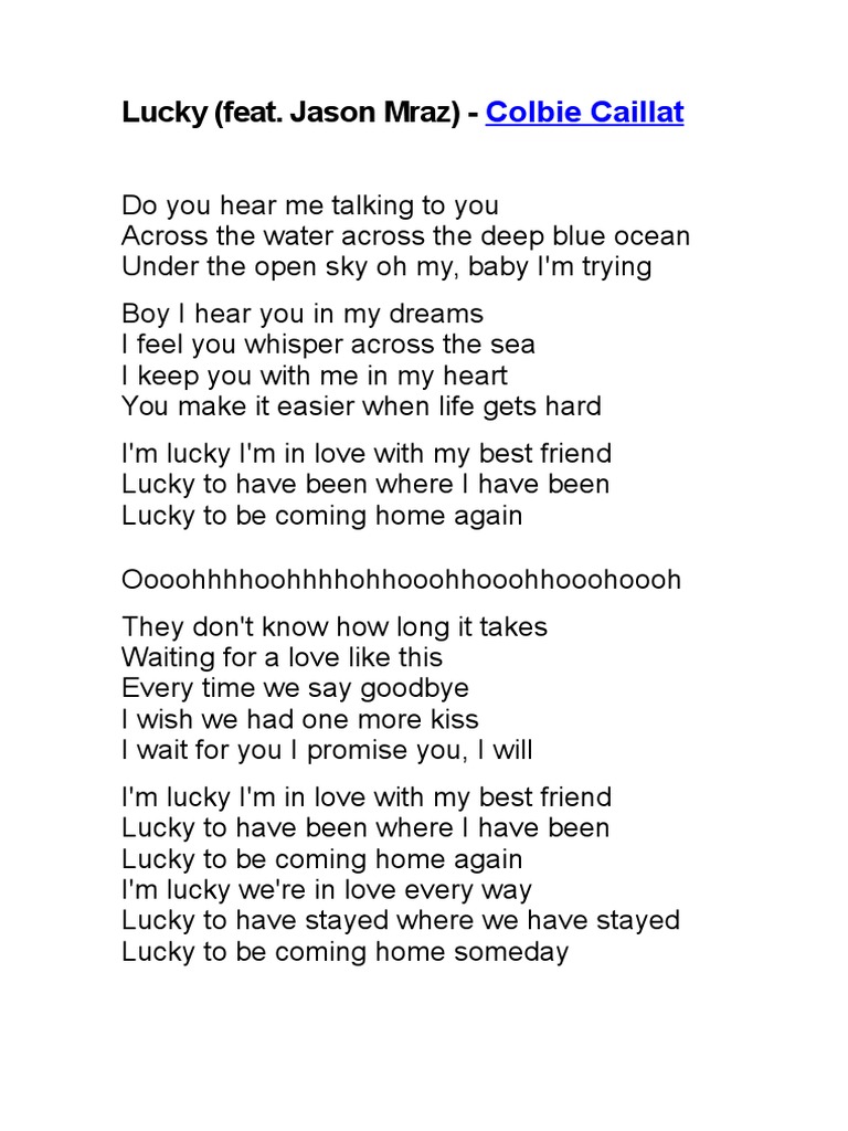 Lucky Lyrics by Jason Mraz & Colbie Caillat | PDF | Poetry
