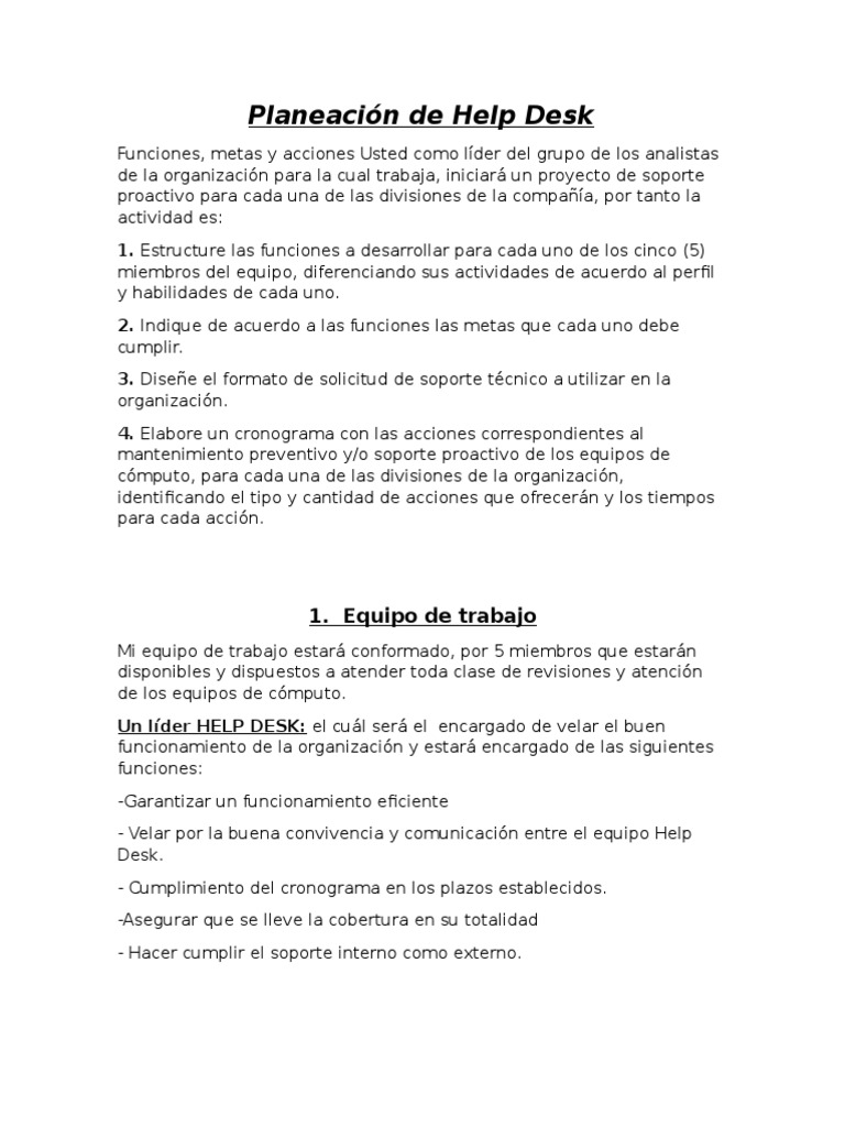 Planeacion De Help Desk