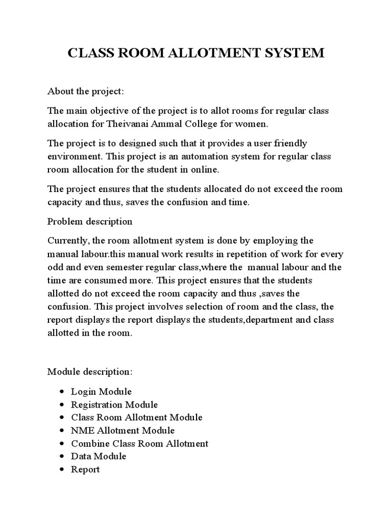 Class Room Allotment System | PDF | Databases | Information Science