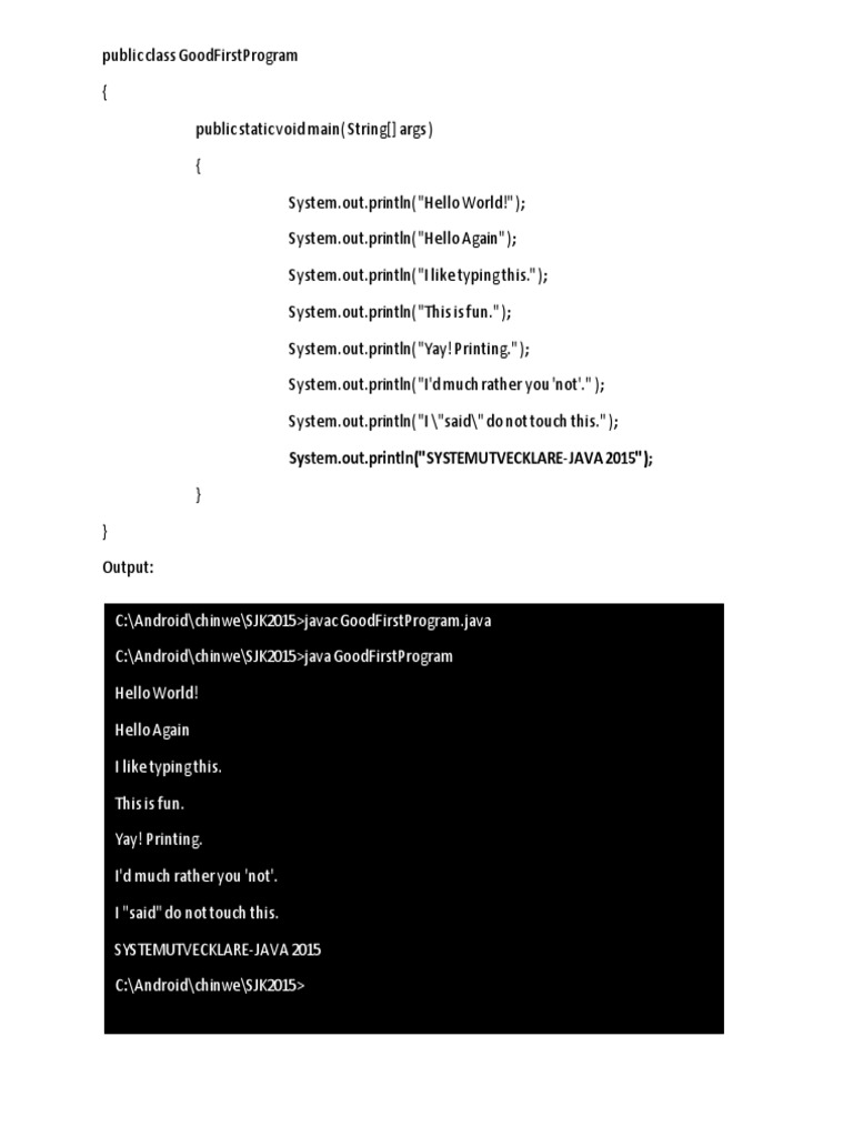 Java Hello World Program Example | PDF