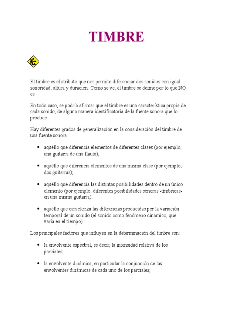 Características del Timbre Sonoro | PDF | Artes del Lenguaje y ...