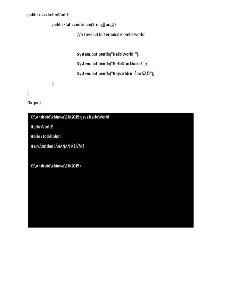 Java Hello World Example Code | PDF | Technology & Engineering ...