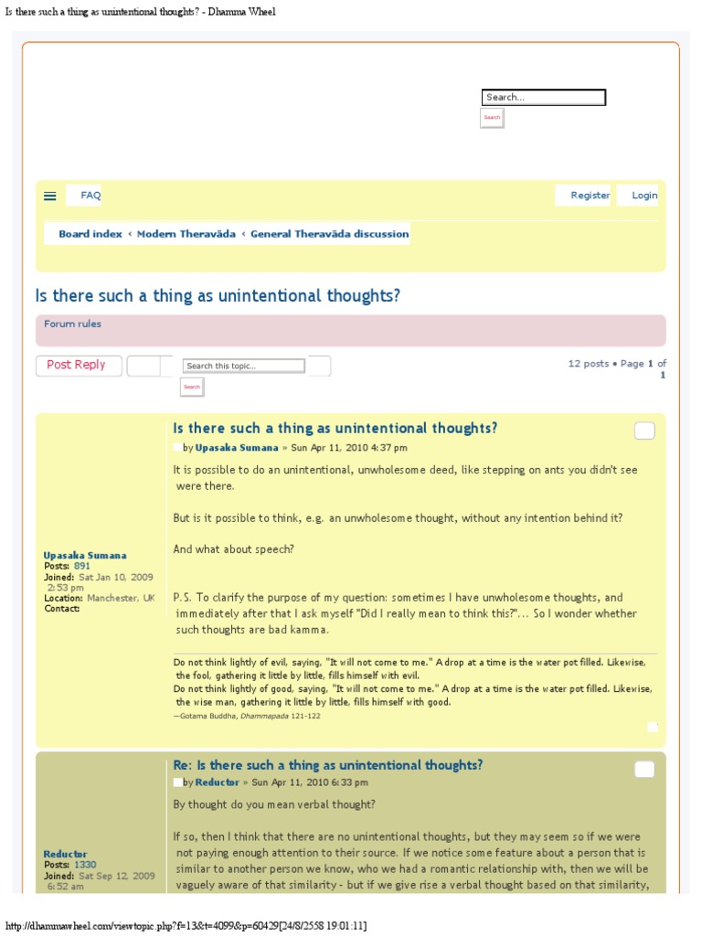 Is There Such A Thing As Unintentional Thoughts - Dhamma Wheel | PDF ...