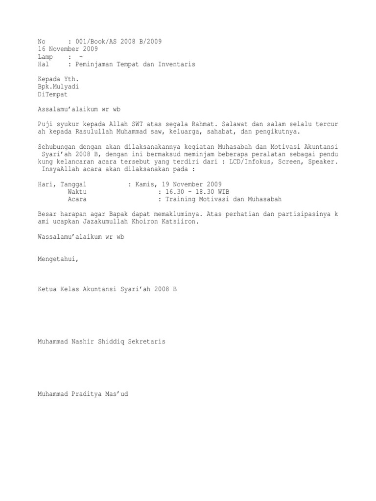 Contoh Surat Peminjaman Barang