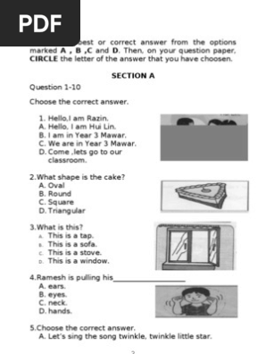 Soalan ENGLISH BI Bahasa Inggeris Tahun 3 Paper 1  PDF