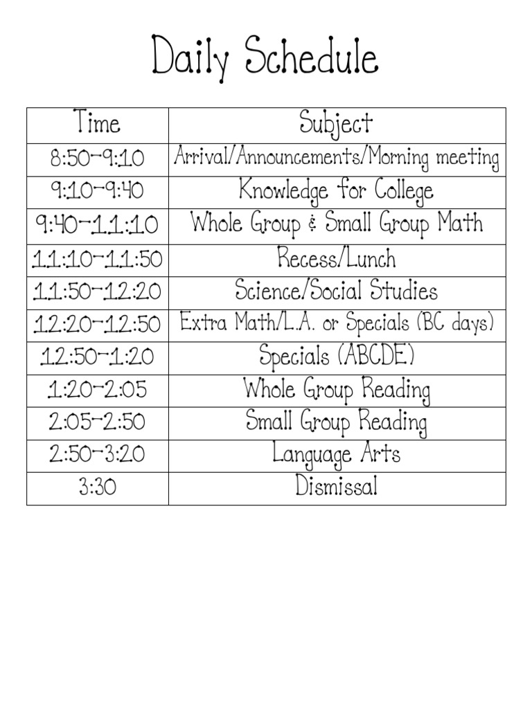 Daily School Schedule Overview | PDF