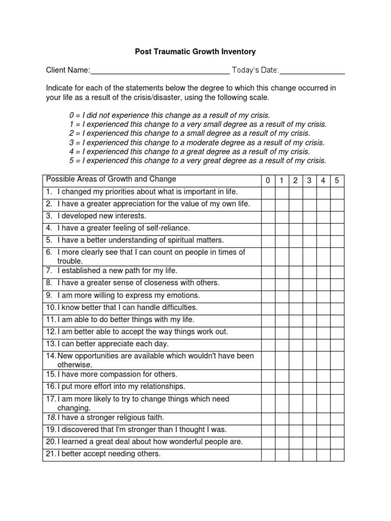 Post Traumatic Growth Inventory Guide | PDF | Psychological Trauma ...