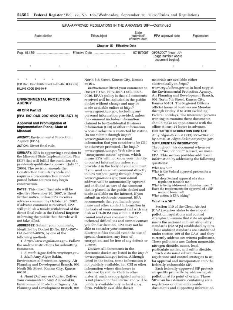 Rule Air Quality Implementation Plans Approval and Promulgation