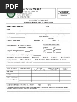 employment application- pca