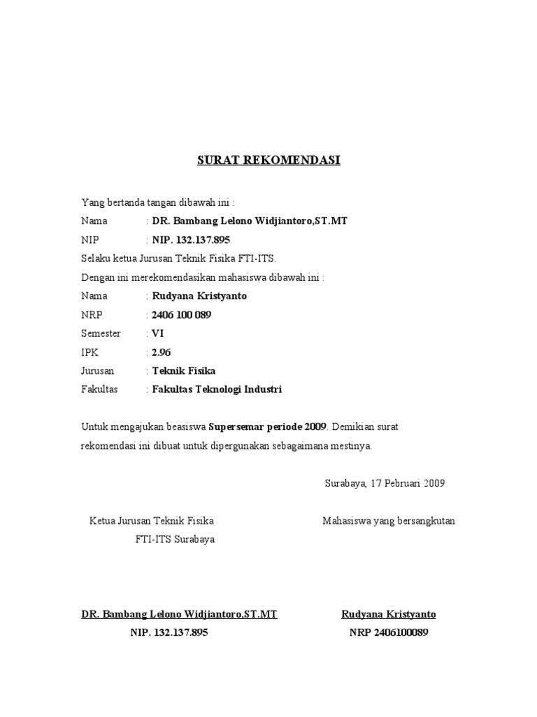 Contoh surat rekomendasi beasiswa s 2 luar negeri delinewstv
