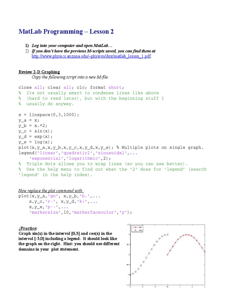 Matlab Lesson | PDF | Exponential Function | Matrix (Mathematics)
