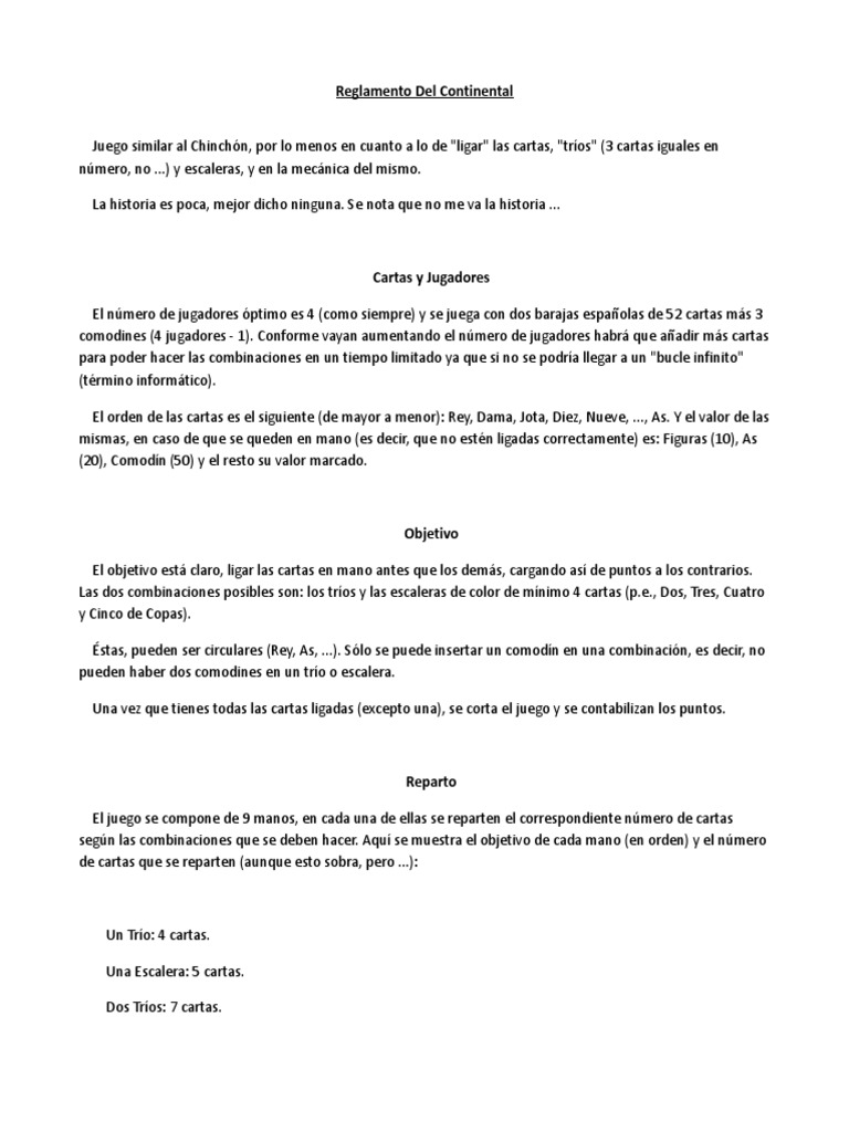 Cuántas Cartas Se Reparten En El Chinchón Reglamento Breve Del Continental | PDF | Juego de azar | Juegos de  habilidad mental