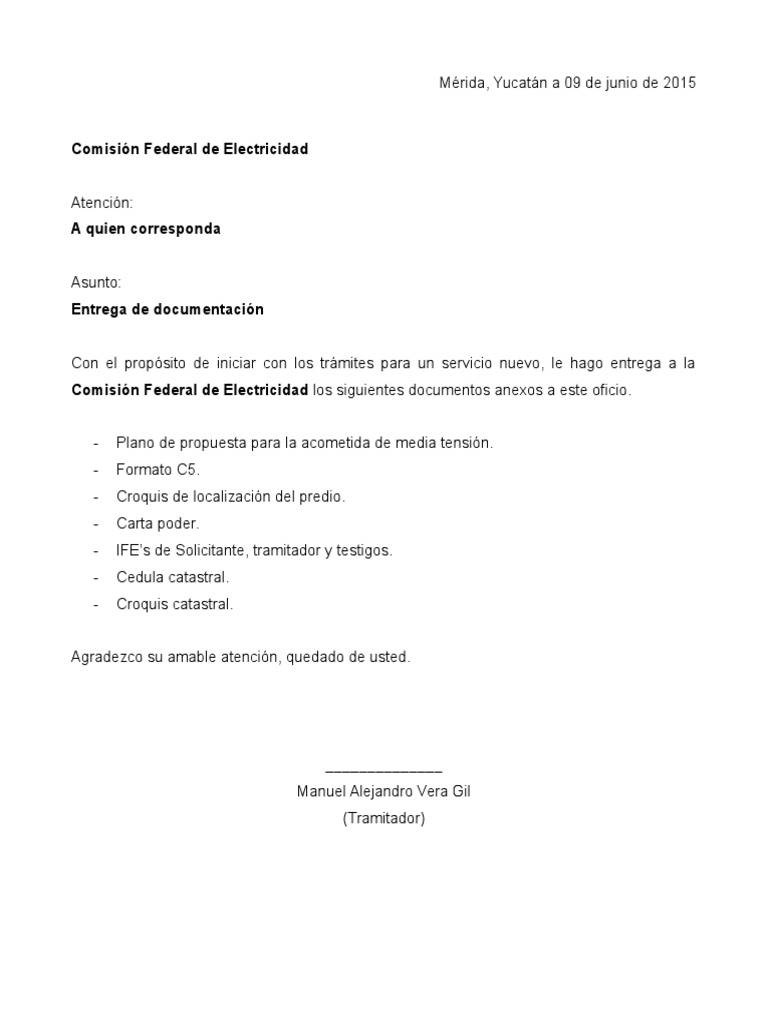 Carta Entrega Documentos | PDF