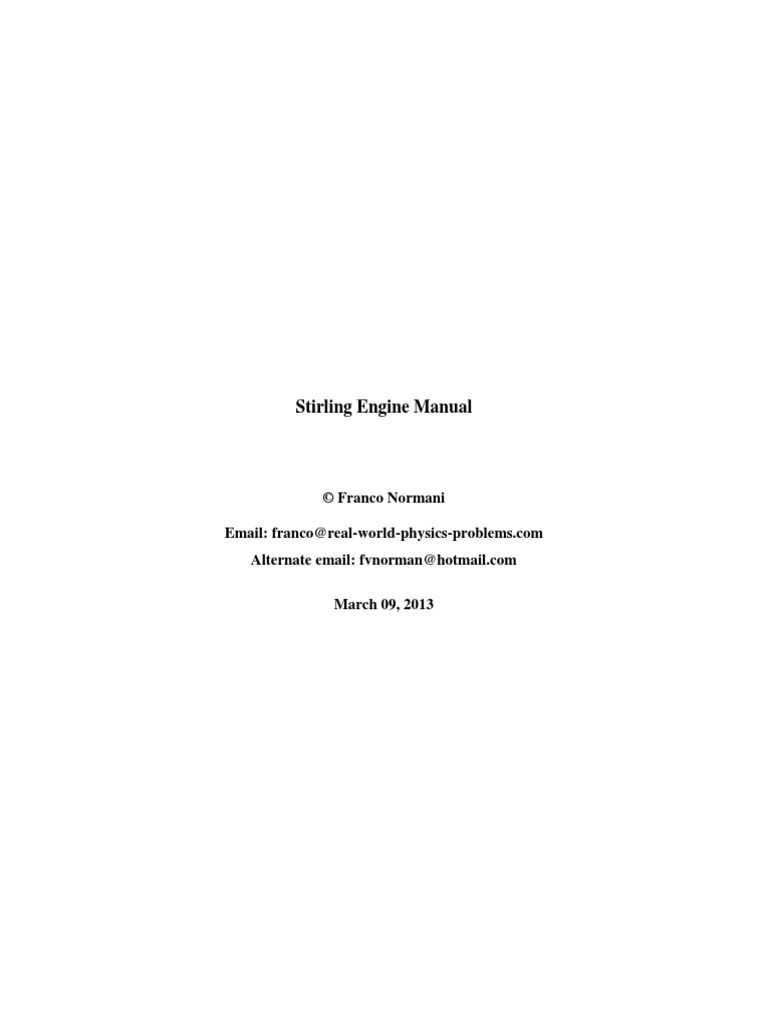 Hand Book Stirling Engine Stirling Engine Manual Pdf Internal