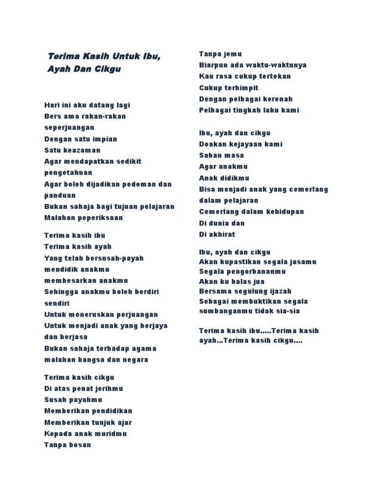 Sajak Ibu Ayah Cikgu Pdf