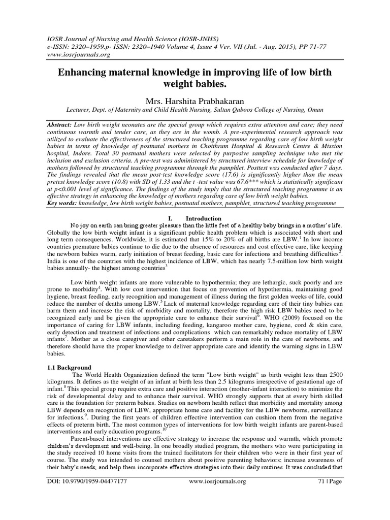 Enhancing Care for Low Birth Weight Babies | PDF | Low Birth Weight ...