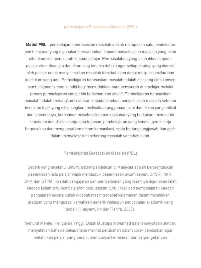 Modul PBL - pembelajaran berasaskan masalah adalah 