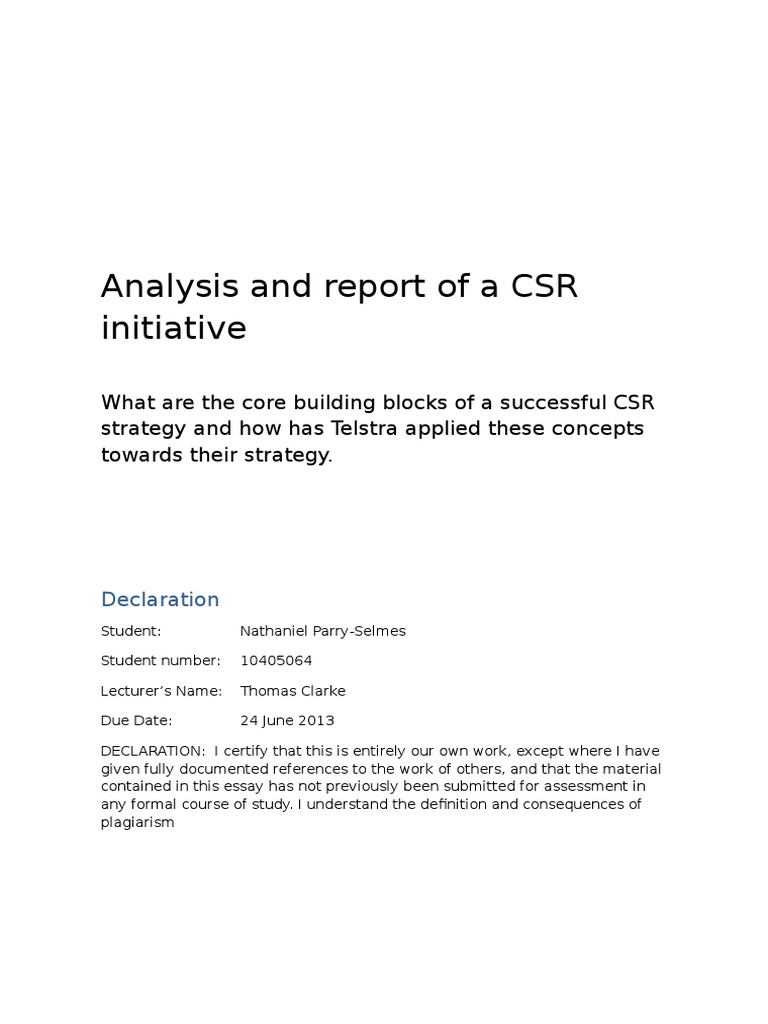 Telstra's CSR Strategy Analysis | PDF | Corporate Social Responsibility ...