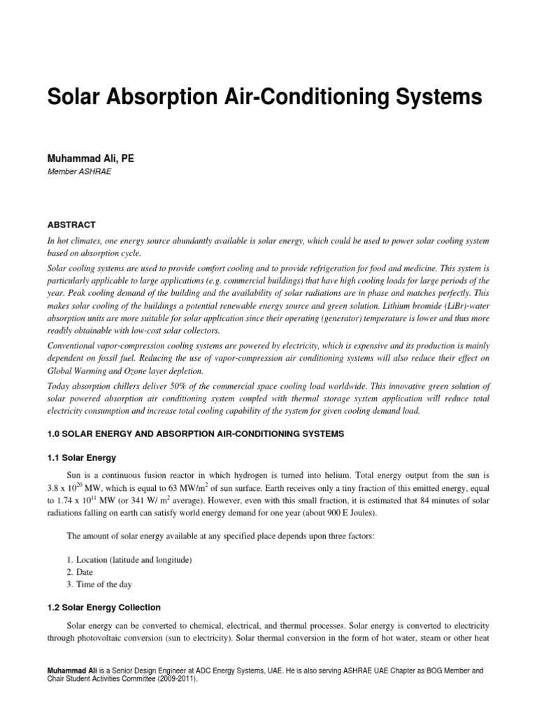 Solar Absorption Cooling Systems Overview | PDF