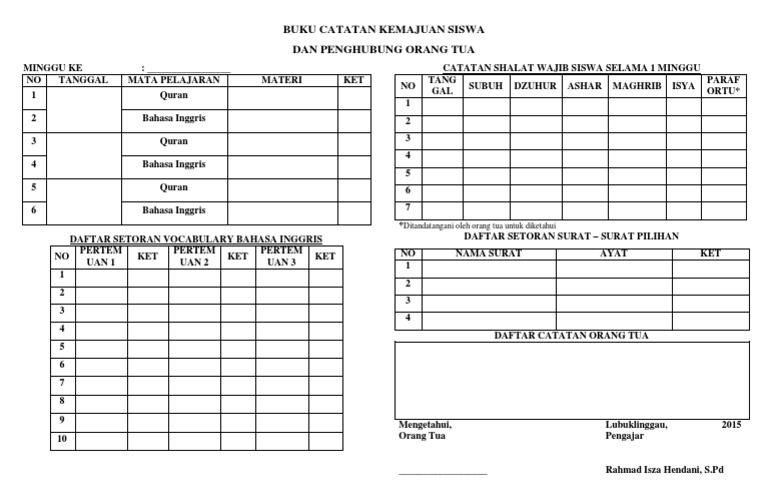 Buku Catatan Kemajuan Siswa Pdf