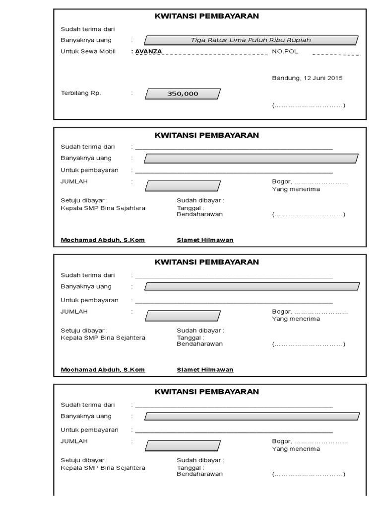 contoh Format  KWITANSI 