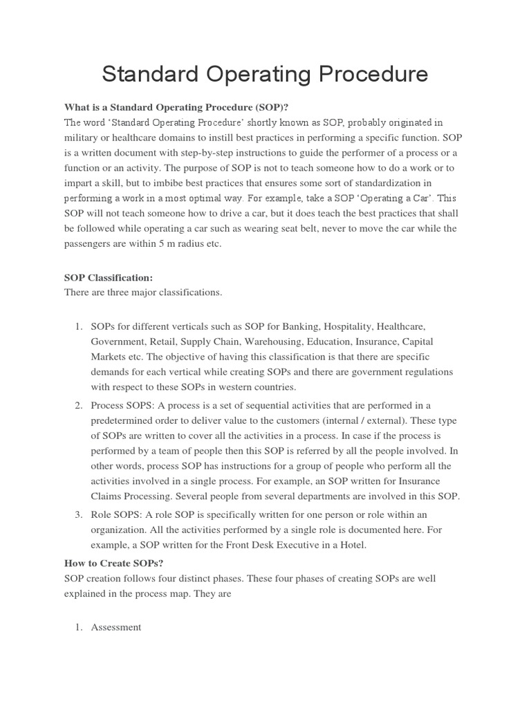 Standard Operating Procedure | Business Process | Standardization