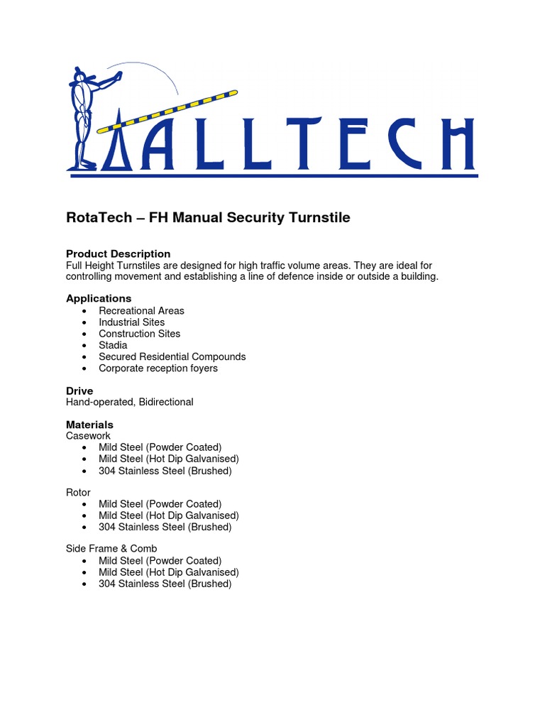 Full Height Turnstile Service Manual | PDF | Access Control | Mains ...