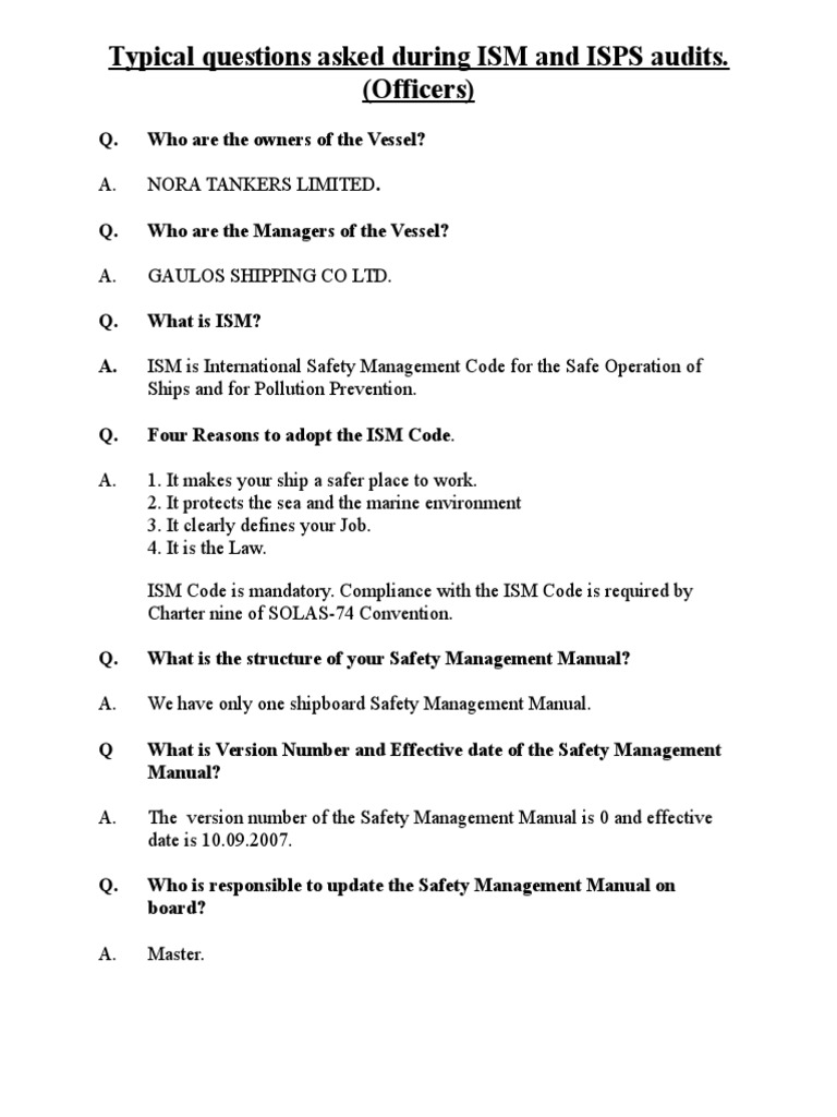 ISM Questions and Answers for Officers. (1).docx Oil Spill Ships