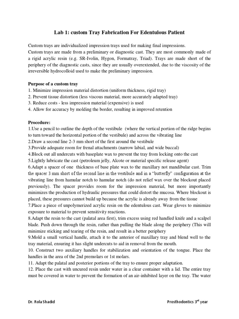 Custom Tray Fabrication For Edentulous Patients PDF Tongue