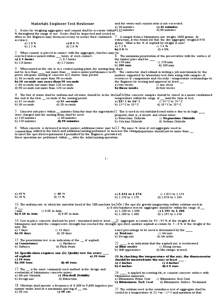 Materials Engineer Exam Reviewer Guide | PDF | Asphalt | Road Surface
