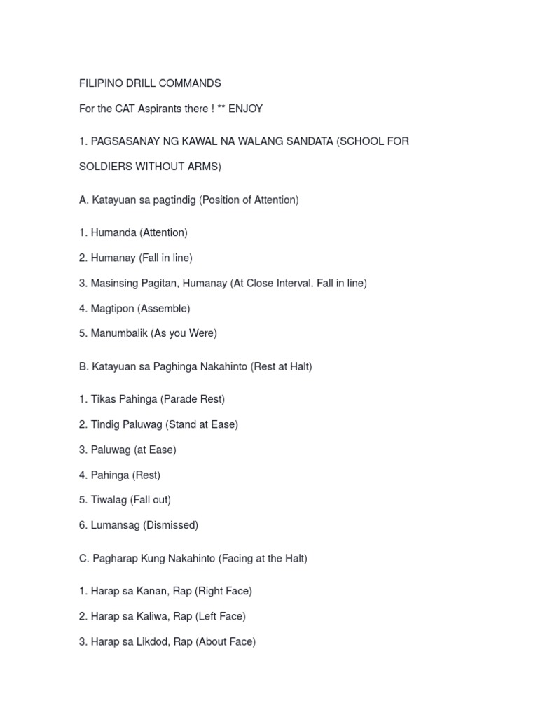 Filipino Drill Commands Military Life Military