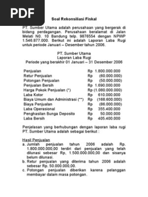 Contoh Soal Dan Jawaban Laporan Laba Rugi Fiskal – Berbagai Contoh