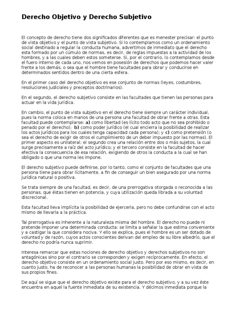 Derecho Objetivo y Derecho Subjetivo I
