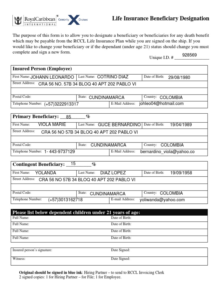 Life - Insurance Beneficiary Designation | PDF
