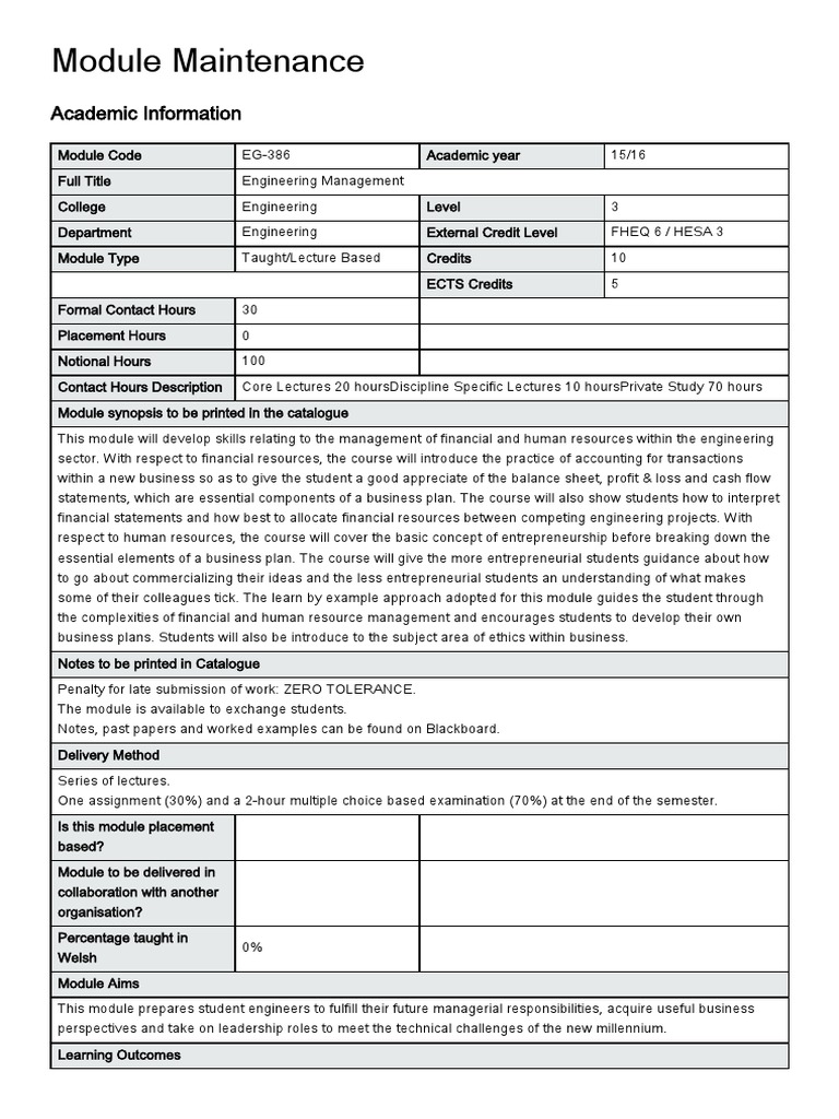 Engineering Management Module Overview | PDF | Capital Budgeting ...