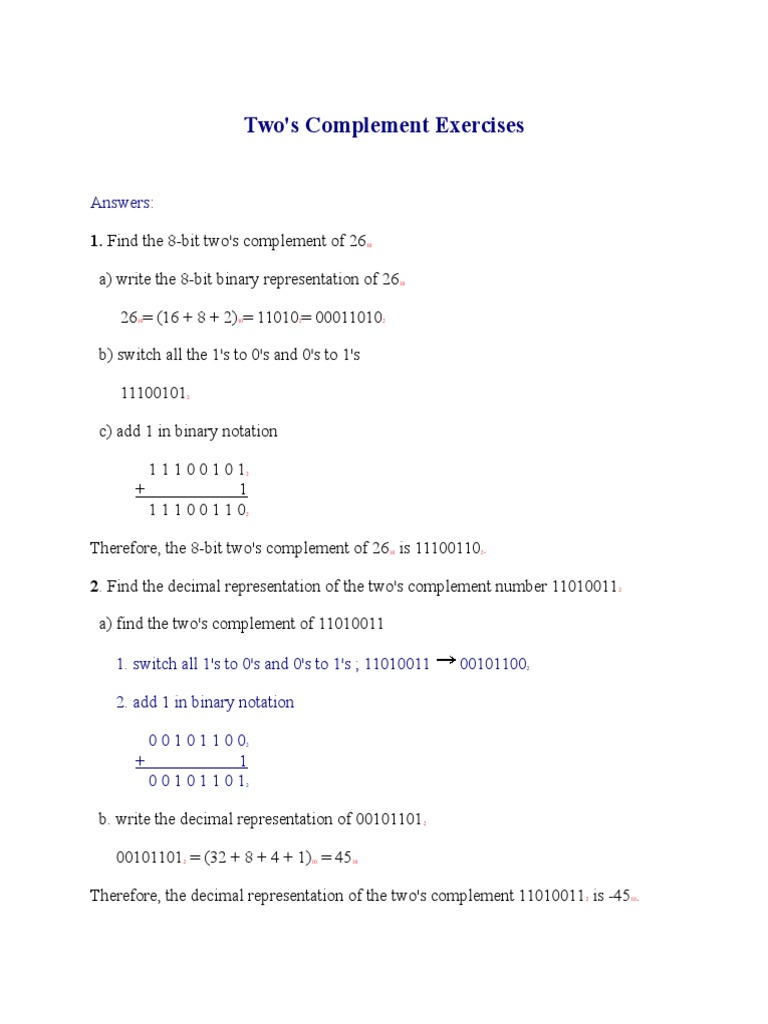 Twos Complement Exercise | PDF
