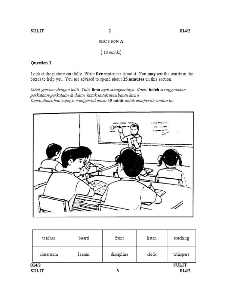 Soalan ENGLISH BI Bahasa Inggeris Tahun 5 Paper 2  PDF 