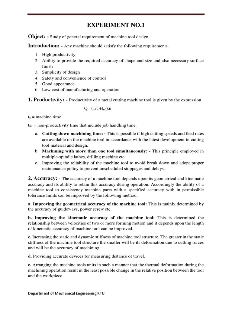Machine Tool Design Lab Manual PDF Gear Transmission (Mechanics)