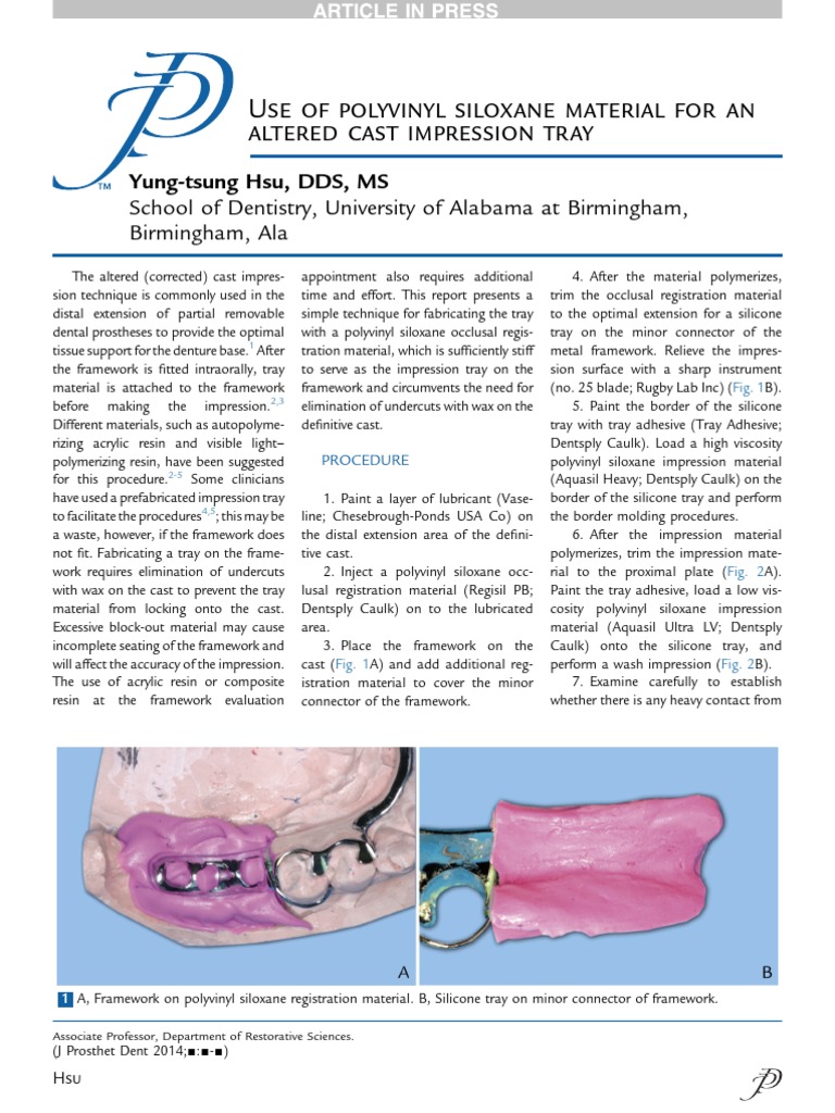 Use of Polyvinyl Siloxane Material For An Altered Cast Impression Tray