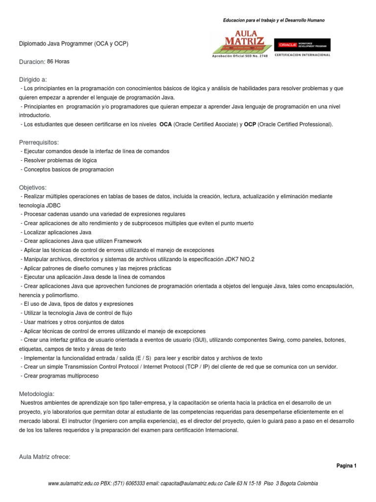 Diplomado OCA y OCP en Java | PDF | Método (programación de computadora ...