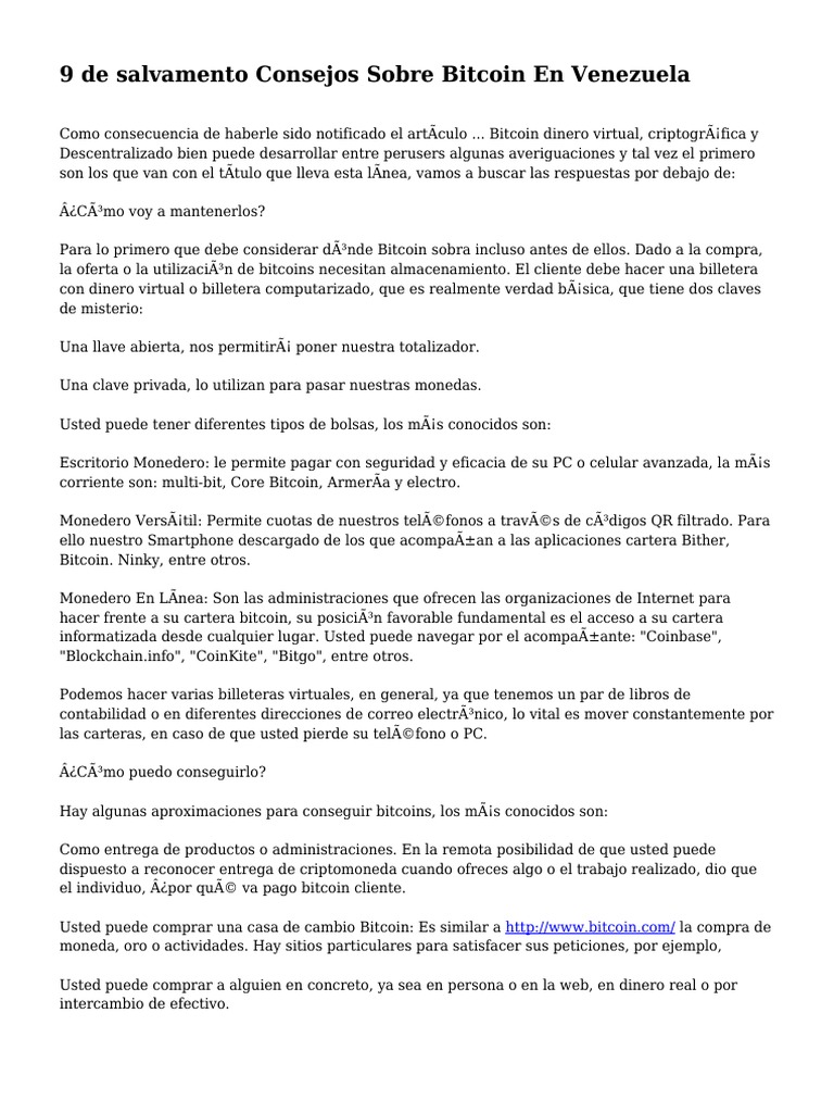 9 de Salvamento Consejos Sobre Bitcoin en Venezuela | PDF | Bitcoin |  Efectivo