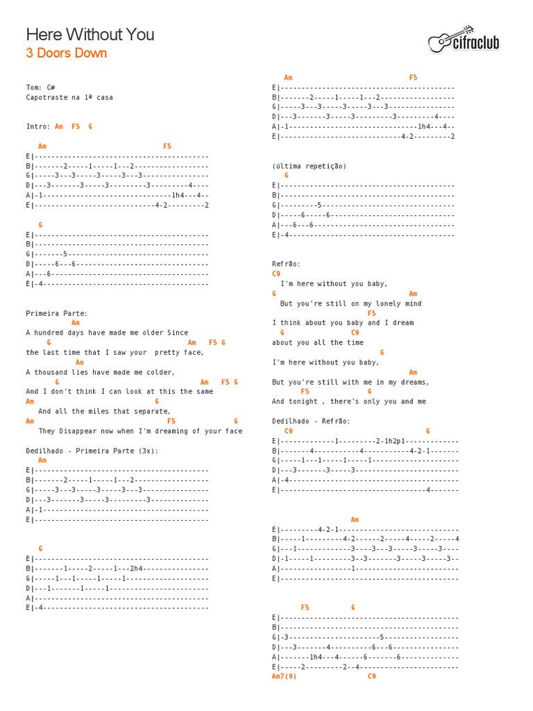 Guitar Tab Kord Gitar Here Without You Here Without You Doors Down