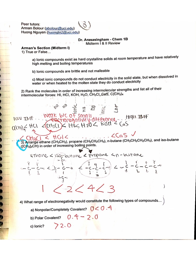CHEM 1B W15: Midterm 1 and 2 Review | PDF