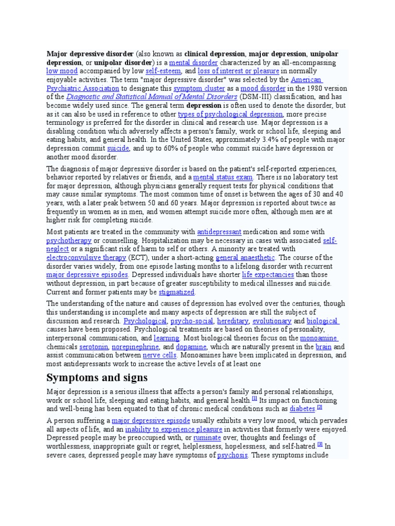Major Depressive Disorder | PDF | Major Depressive Disorder | Mood ...