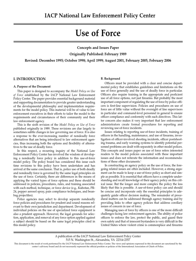 Use of Force Concepts and Issues Paper 06 | PDF | Deadly Force | Use Of ...