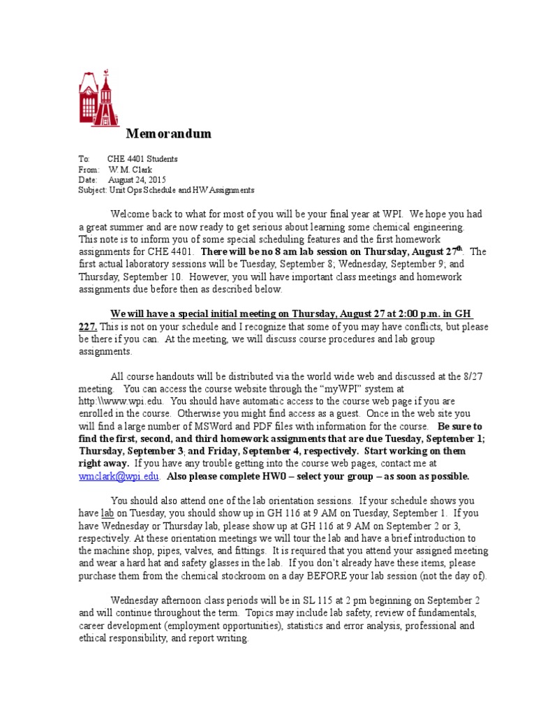Chemical Engineering Memo | Homework | Websites