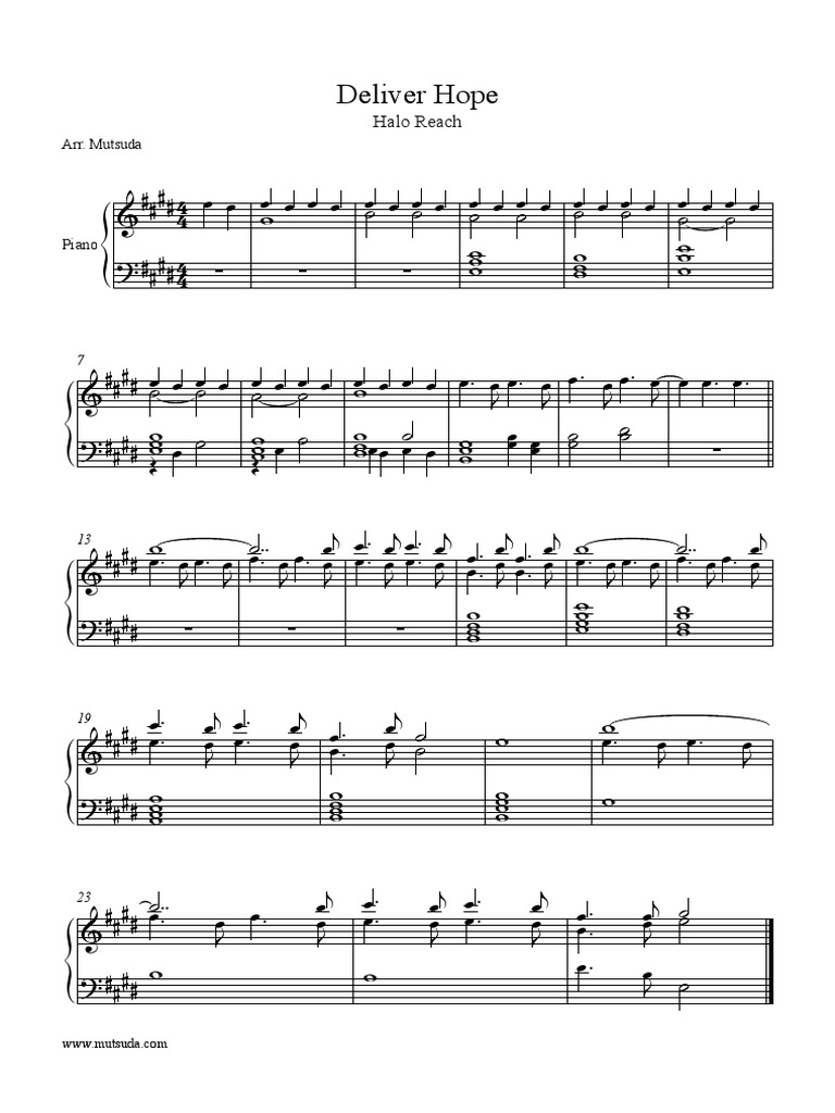 Halo Reach Deliver Hope Sheet Music Leisure