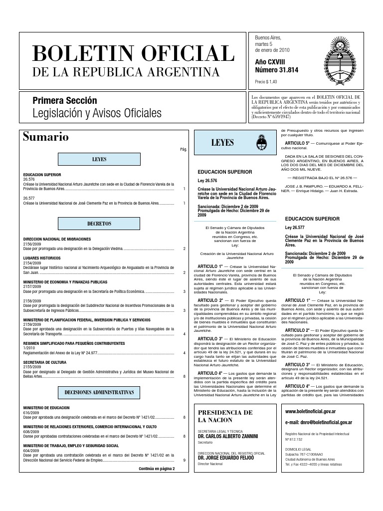 Boletin Oficial 050110 Buenos Aires Argentina